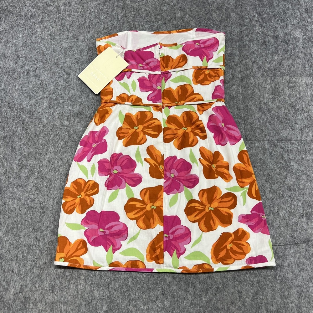 Sabo Dress Womens Small White Orange Pink Strapless Aziza Floral Cotton Summer
